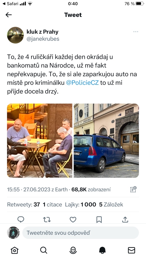 Zloději ruličkáři si v klidu zaparkujou na místě pro policii